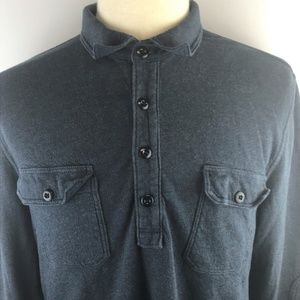 J Crew Mens 1/2 Button Gray Cotton Pullover Large